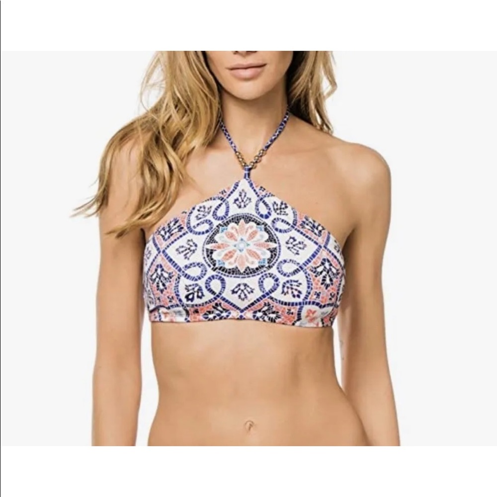 Michael Kors Women's Beaded High Neck Halter Bikini Top Sea Coral Size Large New